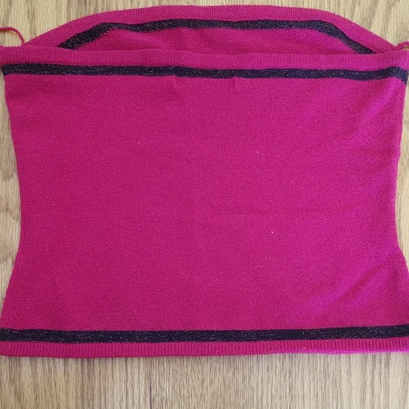 VINTAGE GUESS SWEATER KNIT Raspberry w Black Metallic Trim Tube Top EUC - Picture 3 of 4